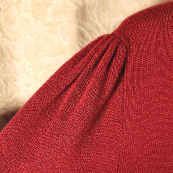 Vintage 1980s Burgundy Pullover Sweater Peplum Flare 1940s Style - Picture 4 of 5